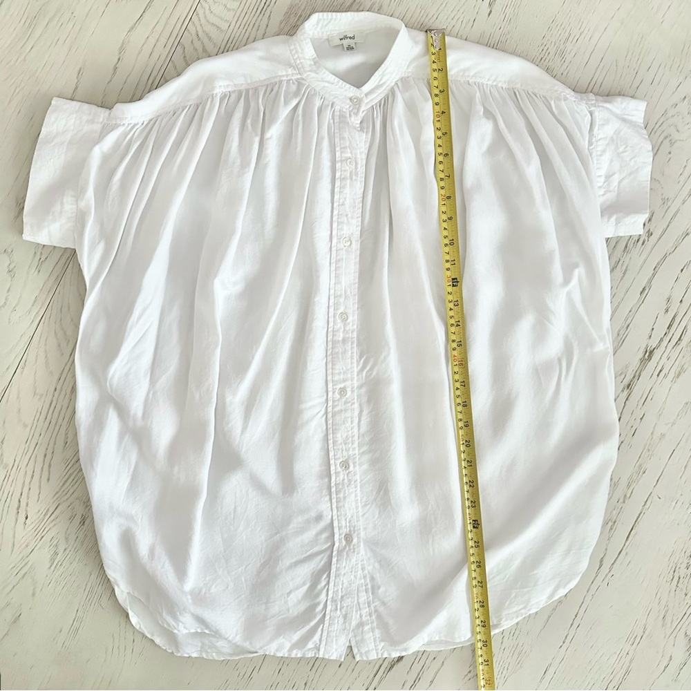 ARITZIA | WILFRED WHITE BERTILLON OVERSIZED BUTTON UP BLOUSE TUNIC LINEN-LIKE - Picture 3 of 13